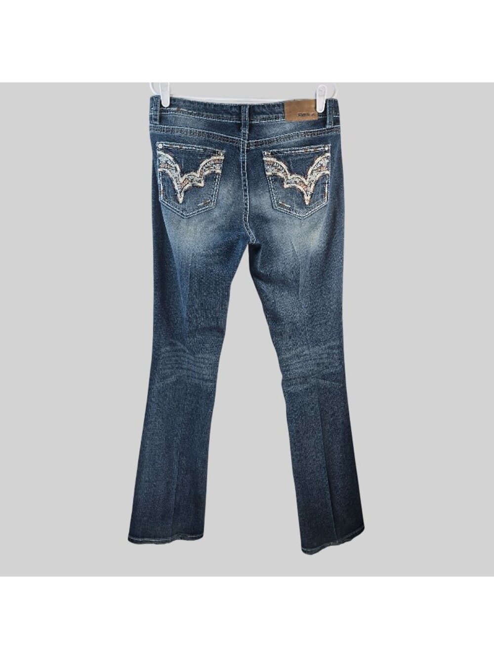 Grace in LA Dark Blue Embroidered Bootcut Jeans
